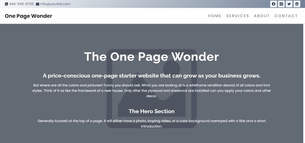 One Page Wonder home page capture